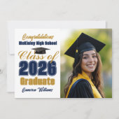 Navy Blue Class of 2026 Graduate Photo Graduation 案内状 (正面)