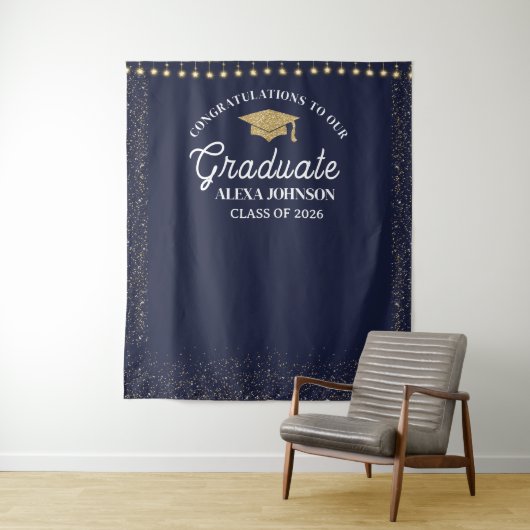 Navy Blue Class Of 2026 Graduation Backdrop タペストリー (インサイチュ)