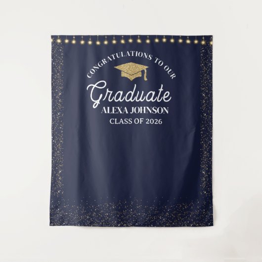 Navy Blue Class Of 2026 Graduation Backdrop タペストリー (正面)