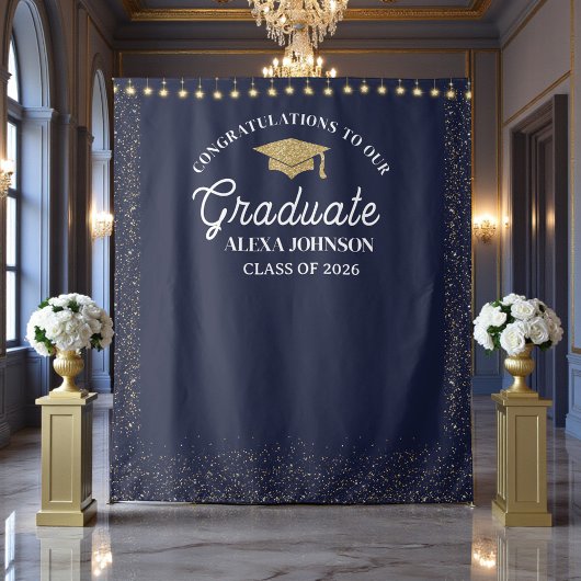 Navy Blue Class Of 2026 Graduation Backdrop タペストリー