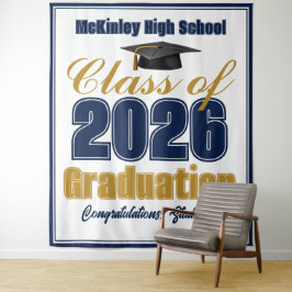 Navy Blue Class of 2026 Graduation Photo Booth タペストリー