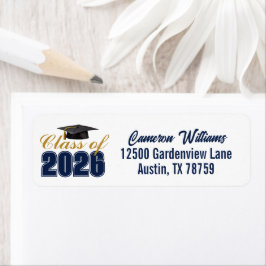 Navy Blue Class of 2026 Graduation Return Address ラベル