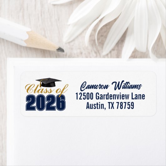 Navy Blue Class of 2026 Graduation Return Address ラベル (インサイチュ)