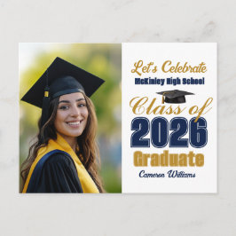 Navy Blue Class of 2026 Photo Graduation Party インビテーションポストカード