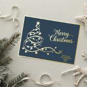 Navy Blue Classic Christmas Card Gold Tree & Photo 箔シーズンカード
