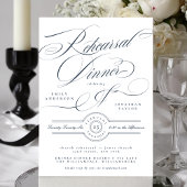 Navy Blue Classy Elegant Wedding Rehearsal Dinner 招待状