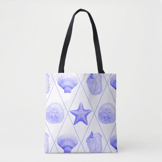 Navy Blue Coastal Seashells Starfish トートバッグ (正面)