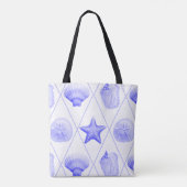 Navy Blue Coastal Seashells Starfish トートバッグ (裏面)
