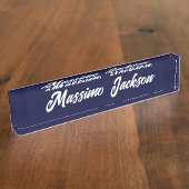 Navy Blue Color Plain Modern Own Name Calligraphy デスクネームプレート (側面)