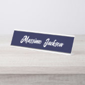 Navy Blue Color Plain Modern Own Name Calligraphy デスクネームプレート (正面)