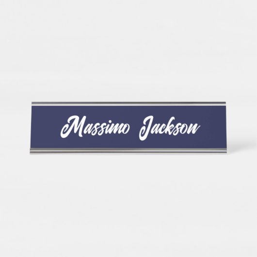 Navy Blue Color Plain Modern Own Name Calligraphy デスクネームプレート (正面)