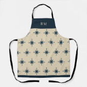 navy blue compass & Monogram Beige Coastal home エプロン (正面)