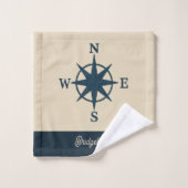 navy blue compass & Monogram Beige Coastal home バスタオルセット (ウォッシュタオル)