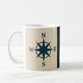 navy blue compass on beige & Family Name Year コーヒーマグカップ (左)
