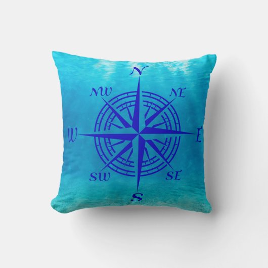 Navy Blue Compass Rose クッション (正面)