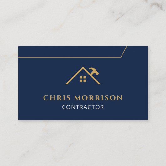 Navy Blue Contractor Construction QR Code 名刺 (正面)