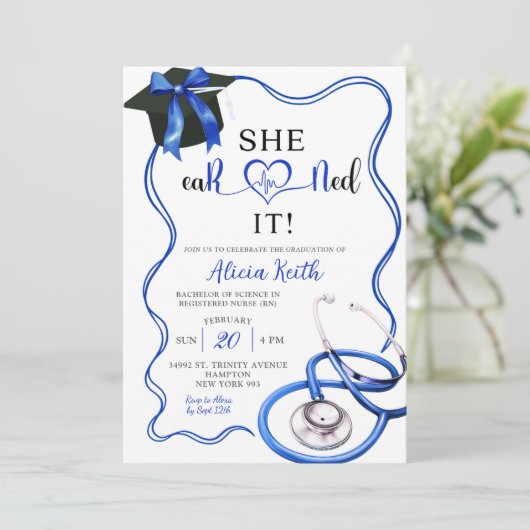 Navy Blue Coquette Nurse Graduation 招待状 (スタンド正面)