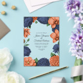 Navy Blue & Coral Modern Botanical Wedding アクリル招待状 (インサイチュ (ウェディング))