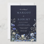 Navy Blue Cornflower Wildflower Wedding QR Code In 招待状 (正面)