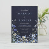 Navy Blue Cornflower Wildflower Wedding QR Code In 招待状 (スタンド正面)
