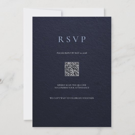 Navy Blue Cornflower Wildflower Wedding QR Code In 招待状 (裏面)