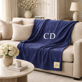Navy blue corporate logo company gift monogram フリースブランケット