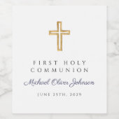 Navy Blue Cross Boy First Communion ワインラベル (シングルラベル)