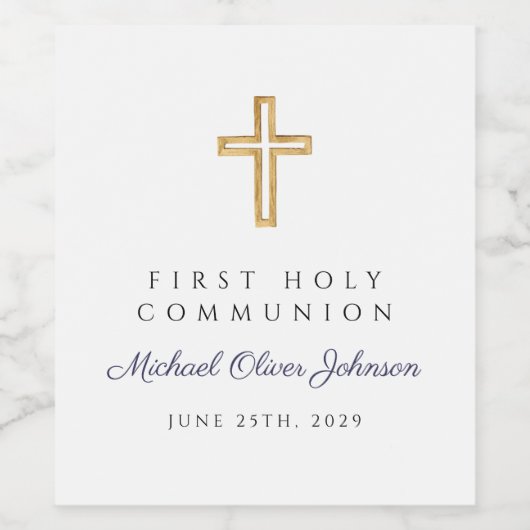 Navy Blue Cross Boy First Communion ワインラベル (シングルラベル)