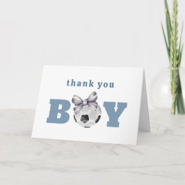 Navy Blue Cute Bow Soccer Boy Baby Shower サンキューカード
