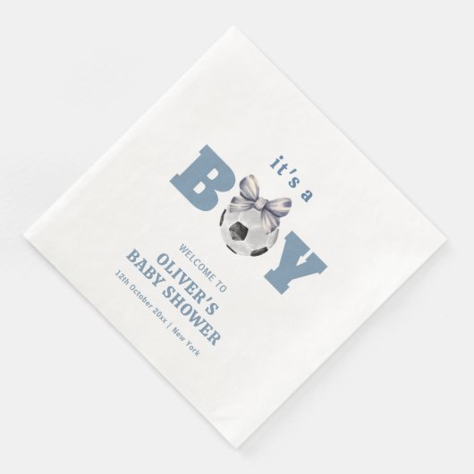 Navy Blue Cute Bow Soccer Boy Baby Shower Welcome (コーナー)