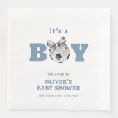 Navy Blue Cute Bow Soccer Boy Baby Shower Welcome (正面)