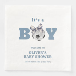 Navy Blue Cute Bow Soccer Boy Baby Shower Welcome
