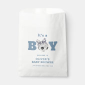 Navy Blue Cute Bow Soccer Boy Baby Shower Welcome フェイバーバッグ (正面)