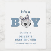 Navy Blue Cute Bow Soccer Boy Baby Shower Welcome ワインラベル (シングルラベル)