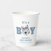 Navy Blue Cute Bow Soccer Sport Boy Baby Shower 紙コップ (裏面)