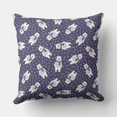 Navy blue cute snow polar bear pattern クッション (裏面)