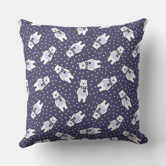 Navy blue cute snow polar bear pattern クッション (裏面)