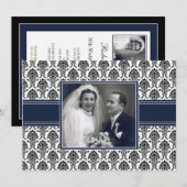 Navy Blue Damask Anniversary Party Invitation 招待状 (正面/裏面)