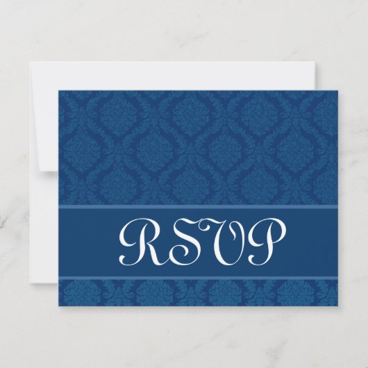 Navy Blue Damask RSVPの応結婚答カード 出欠カード (正面)