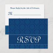 Navy Blue Damask RSVPの応結婚答カード 出欠カード (正面/裏面)