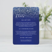 Navy Blue Damask Wedding Reception Details Card エンクロージャーカード (スタンド正面)