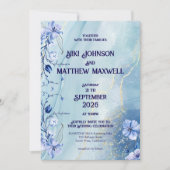 Navy Blue Delphinium Floral Wedding Invitation 招待状 (正面)