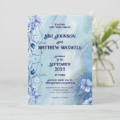 Navy Blue Delphinium Floral Wedding Invitation 招待状 (スタンド正面)
