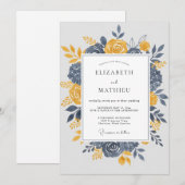 Navy Blue Dignified Autumnal Wedding 招待状 (正面/裏面)