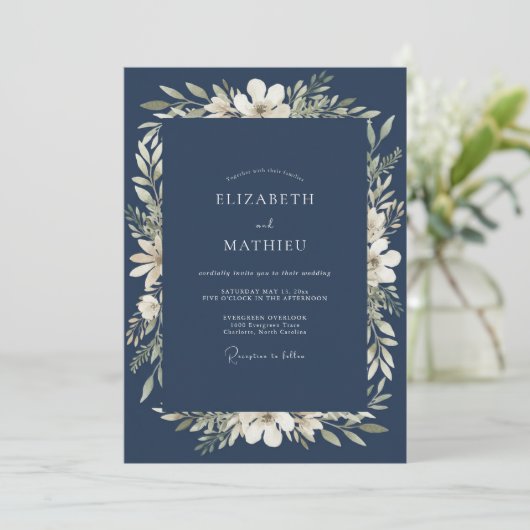 Navy Blue Dignified Formal Wedding 招待状 (スタンド正面)