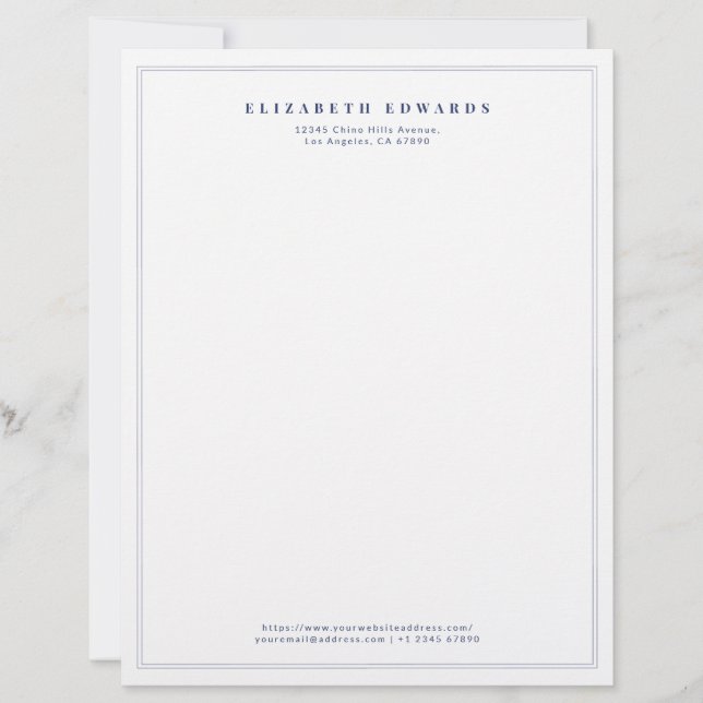 Navy Blue Double Border Simple Elegant Minimalist レターヘッド (正面)