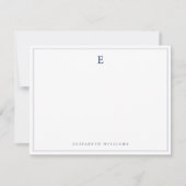 Navy Blue Double Border Simple Elegant Monogram  ノートカード (正面)