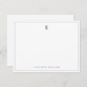 Navy Blue Double Border Simple Elegant Monogram  ノートカード (正面/裏面)