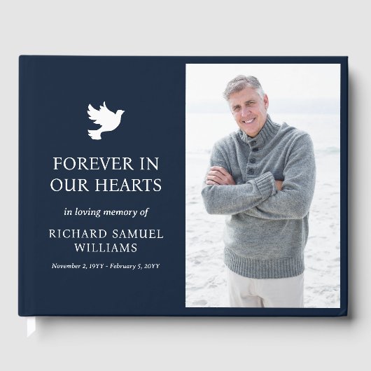 Navy Blue Dove Minimalist In Loving Memory Photo ゲストブック (正面)