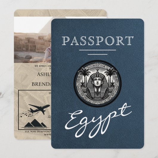 Navy Blue Egypt Passport Wedding Invitation 招待状 (正面/裏面)